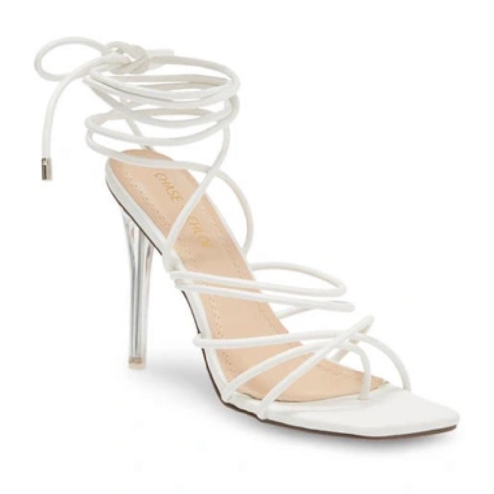 New CHASE & CHLOE Gia Clear Heel Sandal In White #505